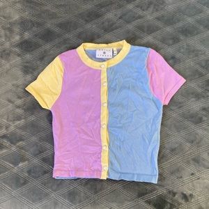 Daisy Street Color Block Cropped Cardigan